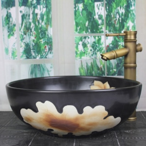 TSC 602 อ่างล้างมือสีดำ ลายบัว