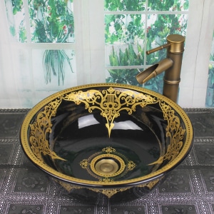 TSC 606 อ่างล้างมือเขียนทอง สีดำ