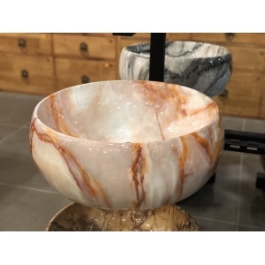 TSC 811 อ่างเซรามิคลายหินอ่อนกลม เส้นส้ม