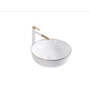TSC 654 อ่างเซรามิคกลม สีขาวขอบทอง