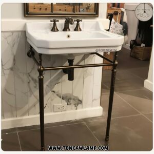 TSC 201BR อ่าง + ขายึดทองเหลือง + ชุดสะดือ+ ก๊อกน้ำผสม สีบรอนซ์